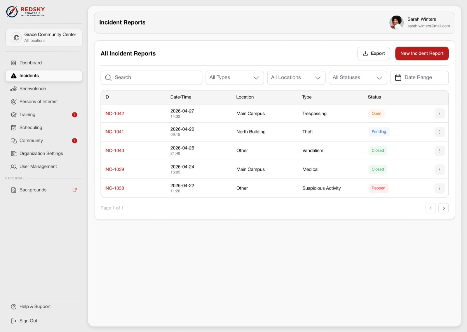 Incident Reports in the Portal